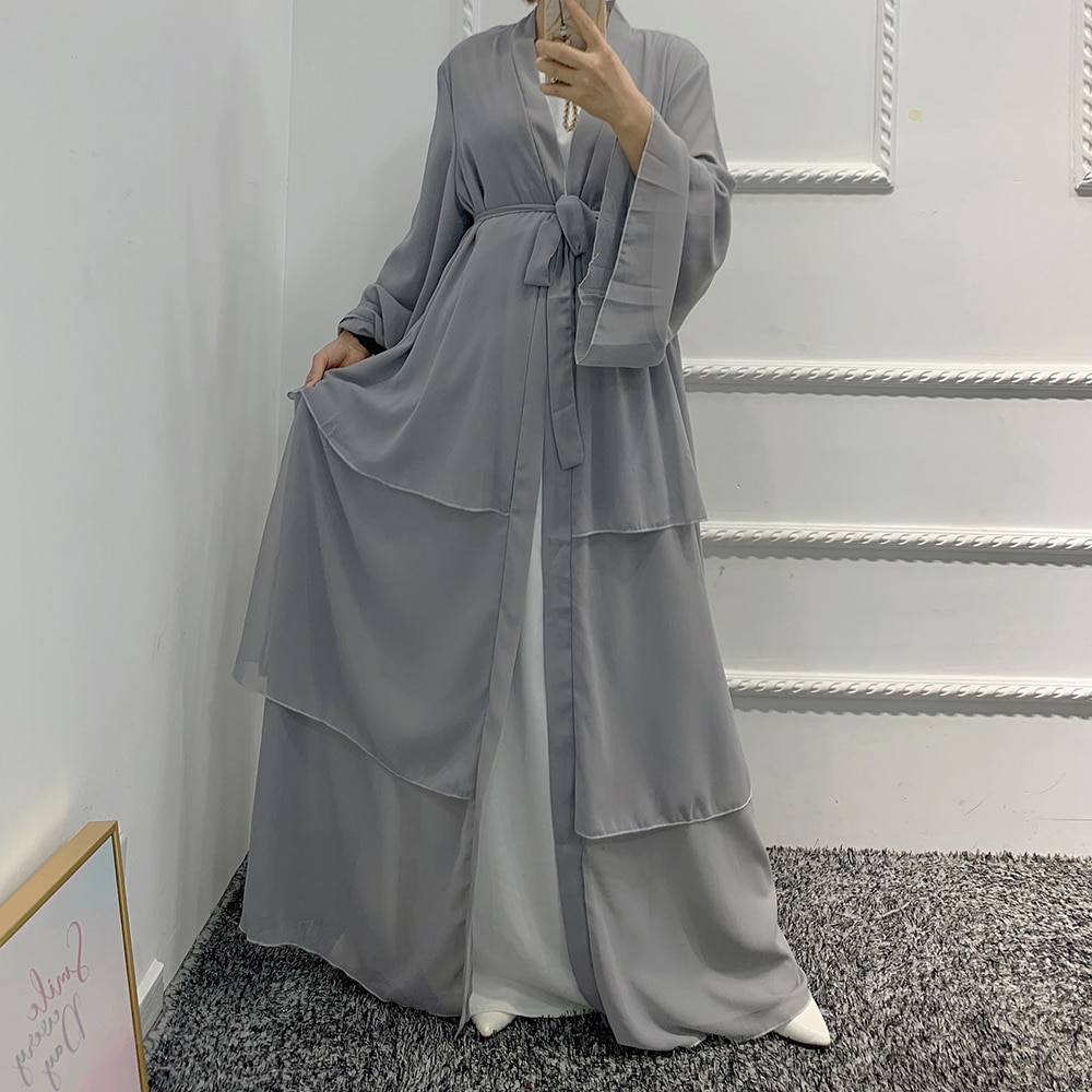 Chiffon Robe Longue Kimono Femme Musulmane Open Abaya Dubai Turkey Islam Arabic Muslim Dress Abayas For Women Caftan Marocain