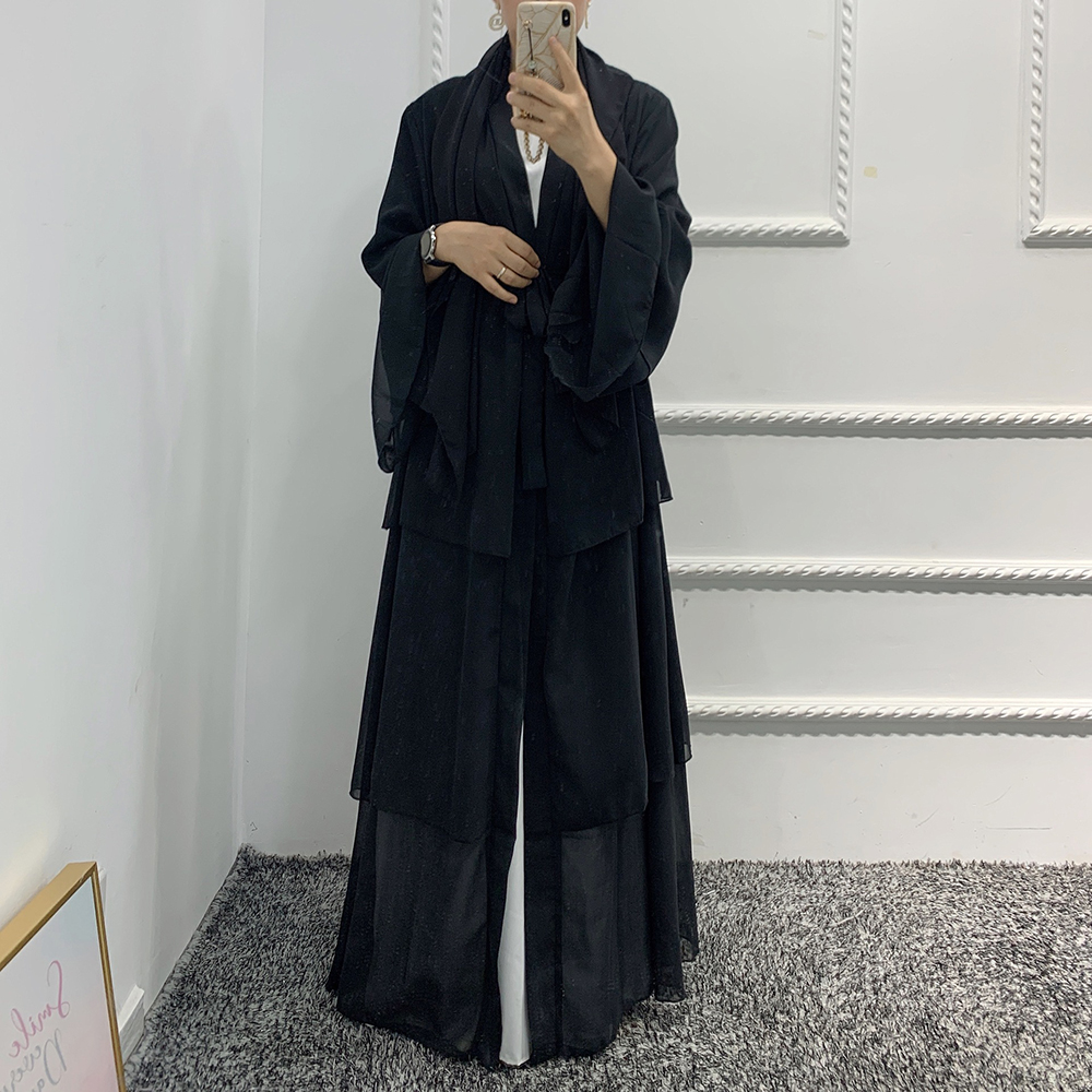 Chiffon Robe Longue Kimono Femme Musulmane Open Abaya Dubai Turkey Islam Arabic Muslim Dress Abayas For Women Caftan Marocain