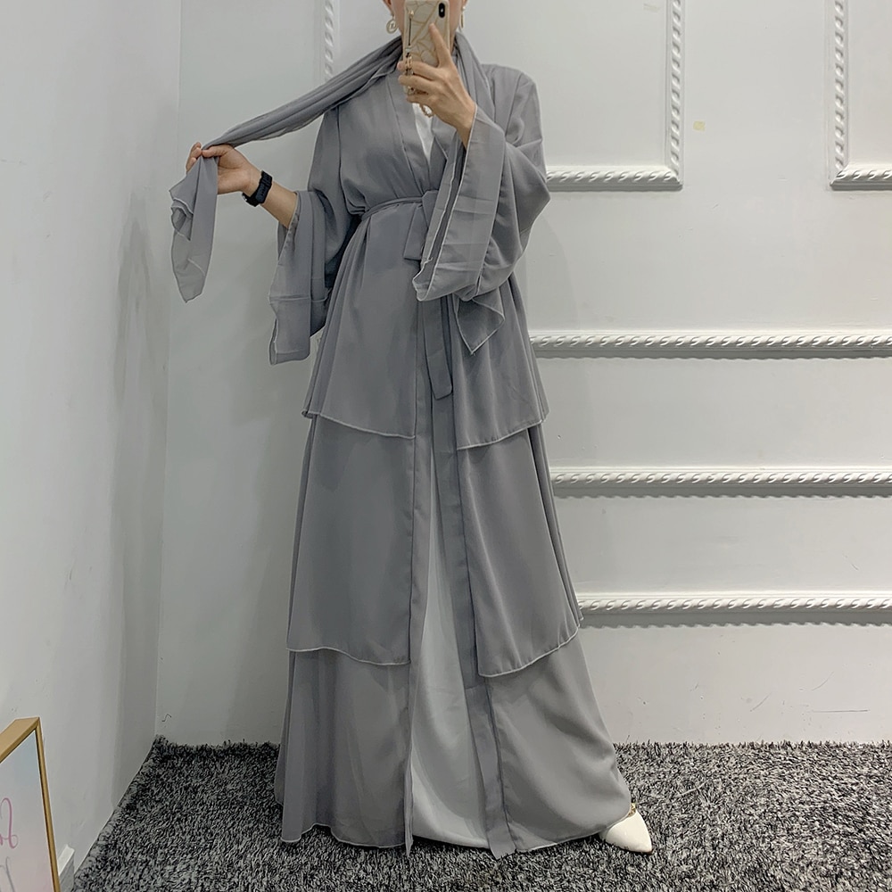 Chiffon Robe Longue Kimono Femme Musulmane Open Abaya Dubai Turkey Islam Arabic Muslim Dress Abayas For Women Caftan Marocain