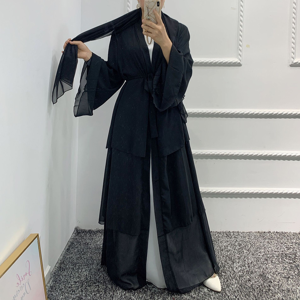 Chiffon Robe Longue Kimono Femme Musulmane Open Abaya Dubai Turkey Islam Arabic Muslim Dress Abayas For Women Caftan Marocain