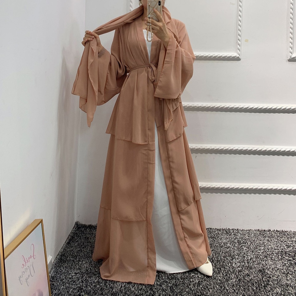 Chiffon Robe Longue Kimono Femme Musulmane Open Abaya Dubai Turkey Islam Arabic Muslim Dress Abayas For Women Caftan Marocain