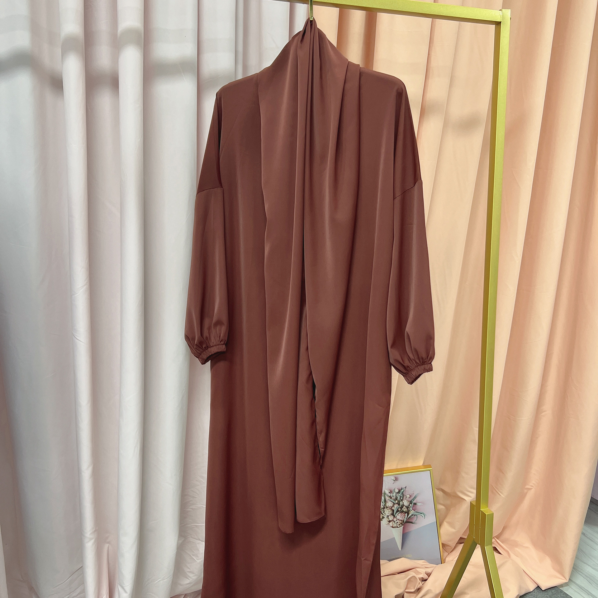 Ramadan Hoody Abaya Sewn Hijab Scarf Prayer Dress Muslim Eid Nida Loose Abayas for Women Jilbab Kaftan Robe Islam Dubai Djellaba