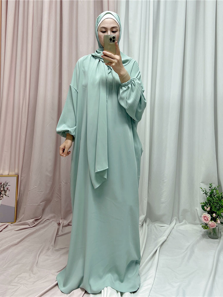 Ramadan Hoody Abaya Sewn Hijab Scarf Prayer Dress Muslim Eid Nida Loose Abayas for Women Jilbab Kaftan Robe Islam Dubai Djellaba