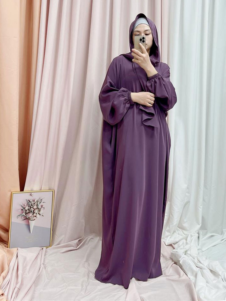 Ramadan Hoody Abaya Sewn Hijab Scarf Prayer Dress Muslim Eid Nida Loose Abayas for Women Jilbab Kaftan Robe Islam Dubai Djellaba