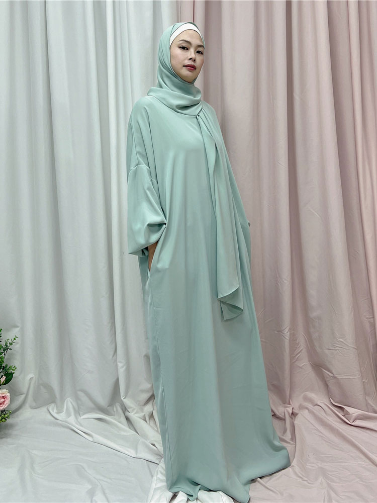 Ramadan Hoody Abaya Sewn Hijab Scarf Prayer Dress Muslim Eid Nida Loose Abayas for Women Jilbab Kaftan Robe Islam Dubai Djellaba