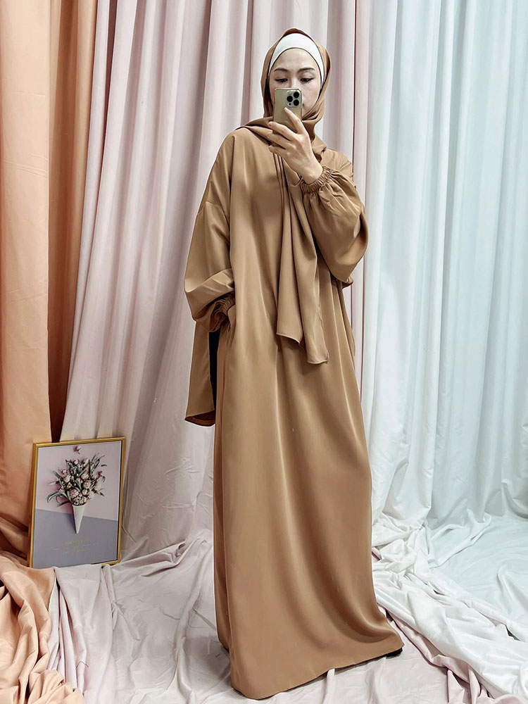 Ramadan Hoody Abaya Sewn Hijab Scarf Prayer Dress Muslim Eid Nida Loose Abayas for Women Jilbab Kaftan Robe Islam Dubai Djellaba