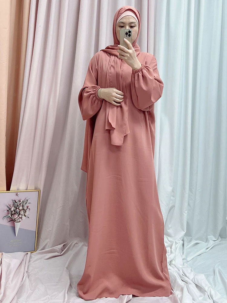 Ramadan Hoody Abaya Sewn Hijab Scarf Prayer Dress Muslim Eid Nida Loose Abayas for Women Jilbab Kaftan Robe Islam Dubai Djellaba