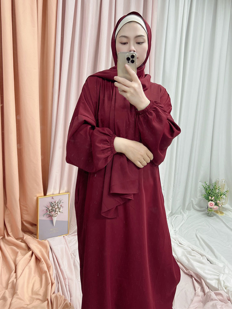 Ramadan Hoody Abaya Sewn Hijab Scarf Prayer Dress Muslim Eid Nida Loose Abayas for Women Jilbab Kaftan Robe Islam Dubai Djellaba