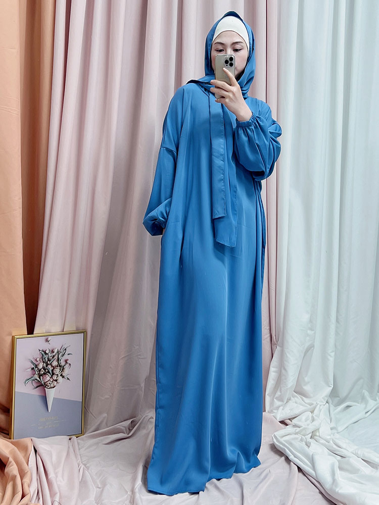 Ramadan Hoody Abaya Sewn Hijab Scarf Prayer Dress Muslim Eid Nida Loose Abayas for Women Jilbab Kaftan Robe Islam Dubai Djellaba