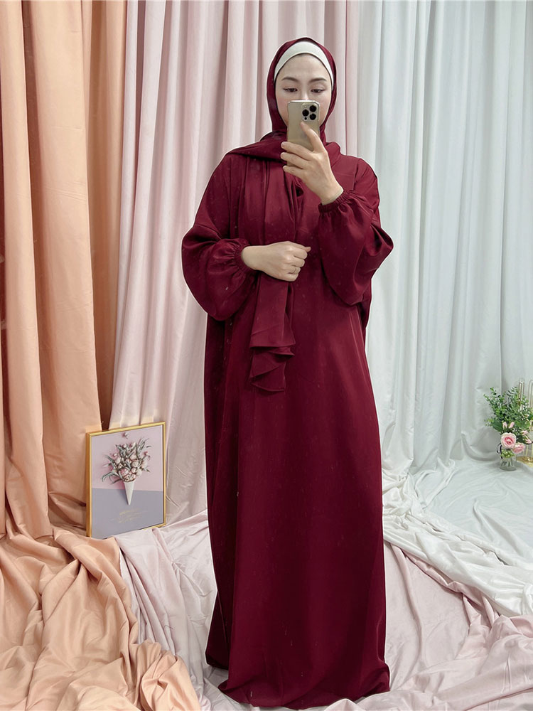 Ramadan Hoody Abaya Sewn Hijab Scarf Prayer Dress Muslim Eid Nida Loose Abayas for Women Jilbab Kaftan Robe Islam Dubai Djellaba