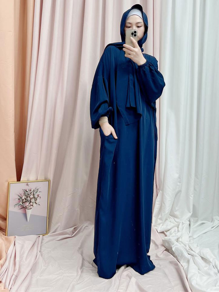 Ramadan Hoody Abaya Sewn Hijab Scarf Prayer Dress Muslim Eid Nida Loose Abayas for Women Jilbab Kaftan Robe Islam Dubai Djellaba