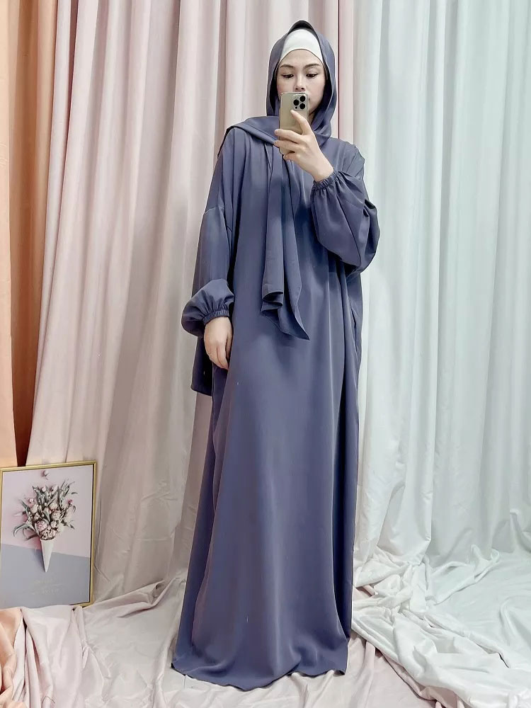 Ramadan Hoody Abaya Sewn Hijab Scarf Prayer Dress Muslim Eid Nida Loose Abayas for Women Jilbab Kaftan Robe Islam Dubai Djellaba