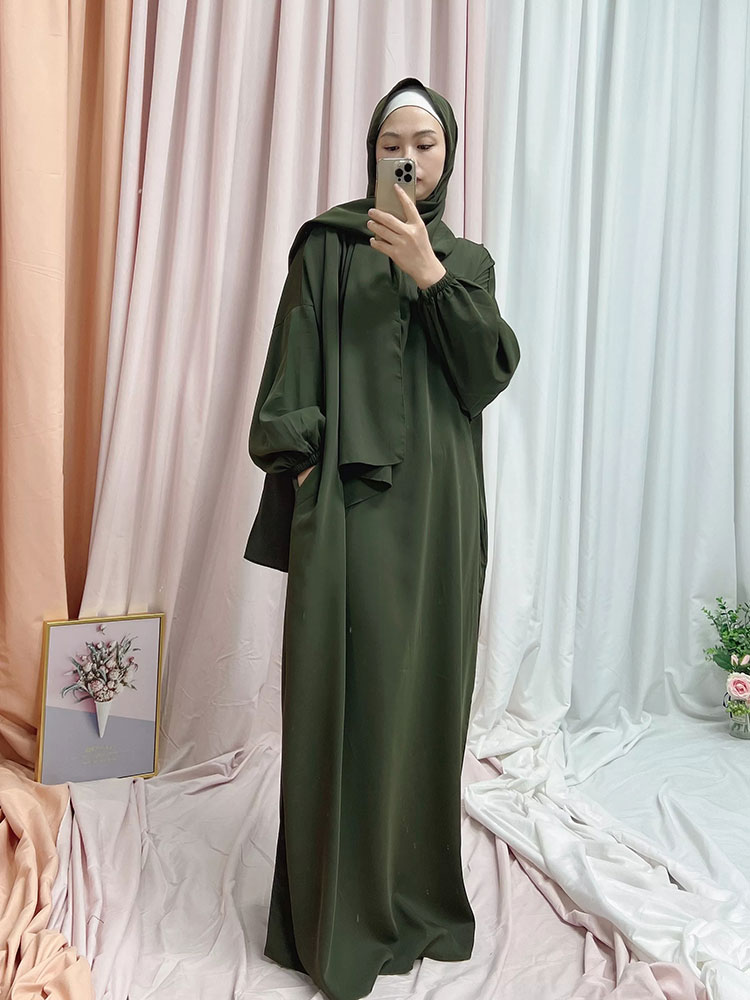 Ramadan Hoody Abaya Sewn Hijab Scarf Prayer Dress Muslim Eid Nida Loose Abayas for Women Jilbab Kaftan Robe Islam Dubai Djellaba