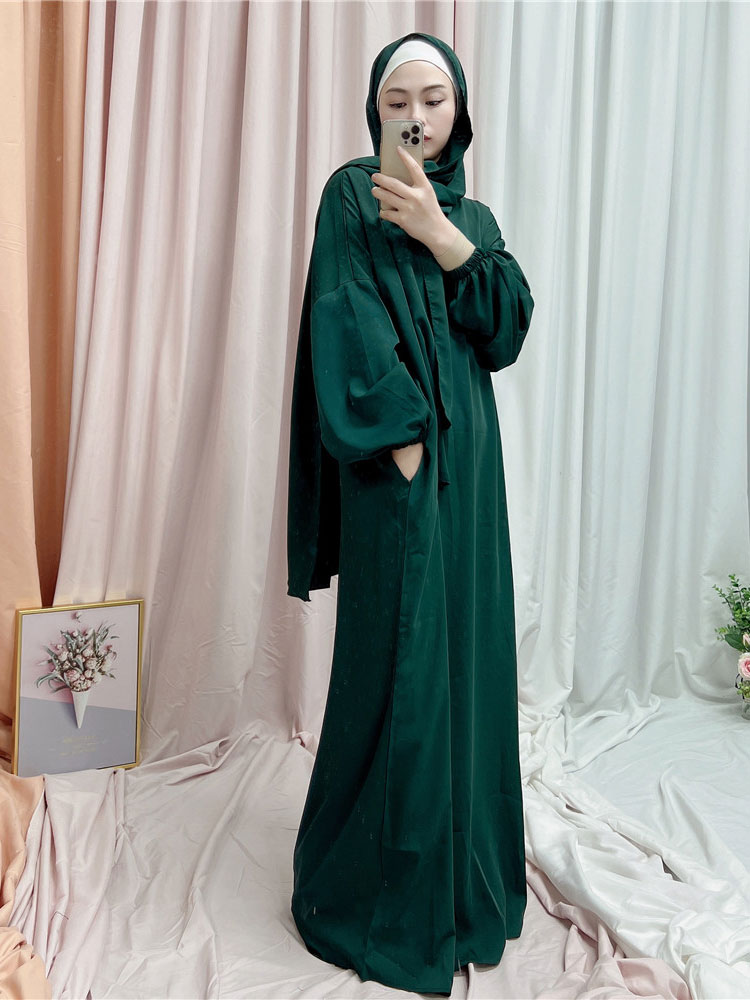 Ramadan Hoody Abaya Sewn Hijab Scarf Prayer Dress Muslim Eid Nida Loose Abayas for Women Jilbab Kaftan Robe Islam Dubai Djellaba