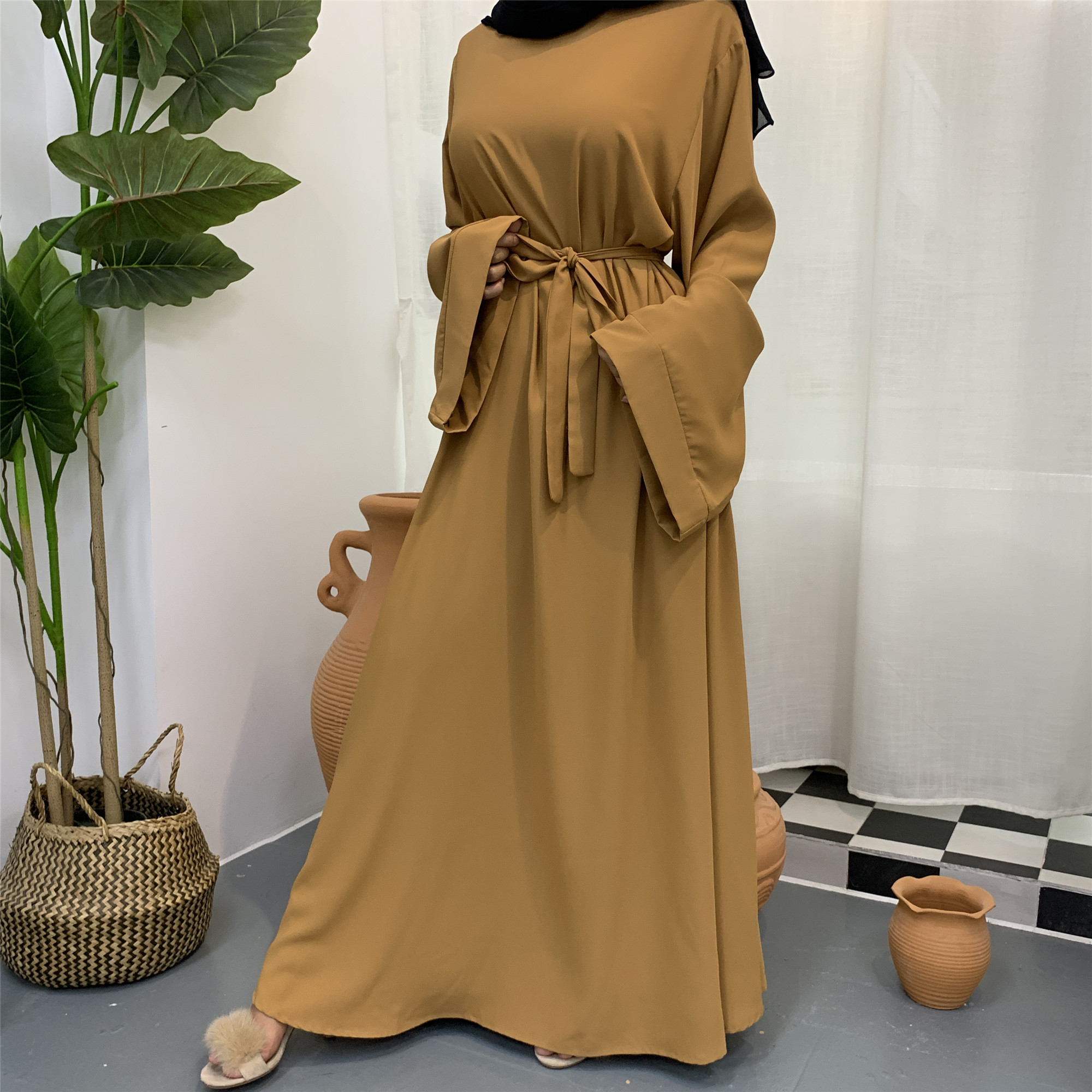 Ramadan Abaya Dubai Muslim Fashion Long Hijab Dress Islam Clothing Belted African Dresses Abayas for Women Kaftan Robe Musulmane