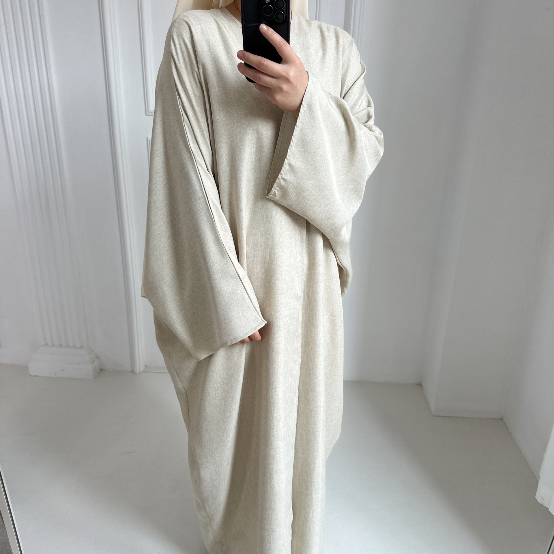 Eid Open Abayas for Women Dubai Plain Loose Cotton Linen Abaya Kimono Turkey Muslim Hijab Dress Islam Modest Outfit Kaftan Robe