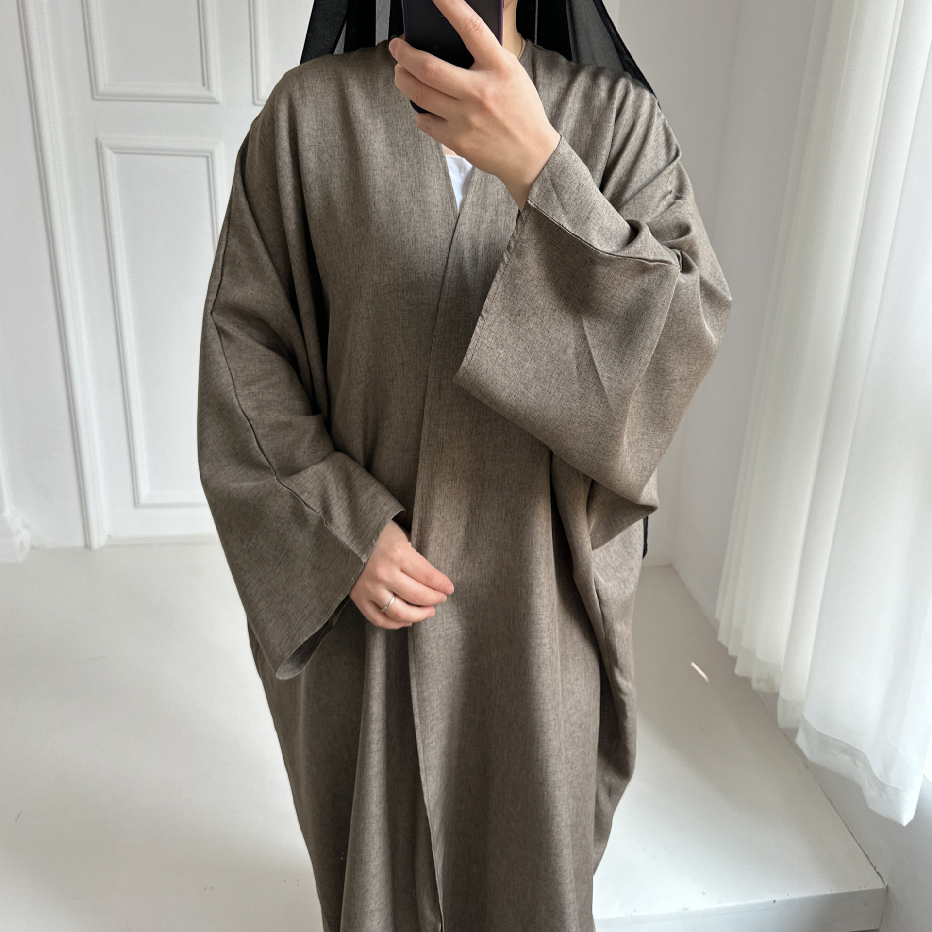 Eid Open Abayas for Women Dubai Plain Loose Cotton Linen Abaya Kimono Turkey Muslim Hijab Dress Islam Modest Outfit Kaftan Robe