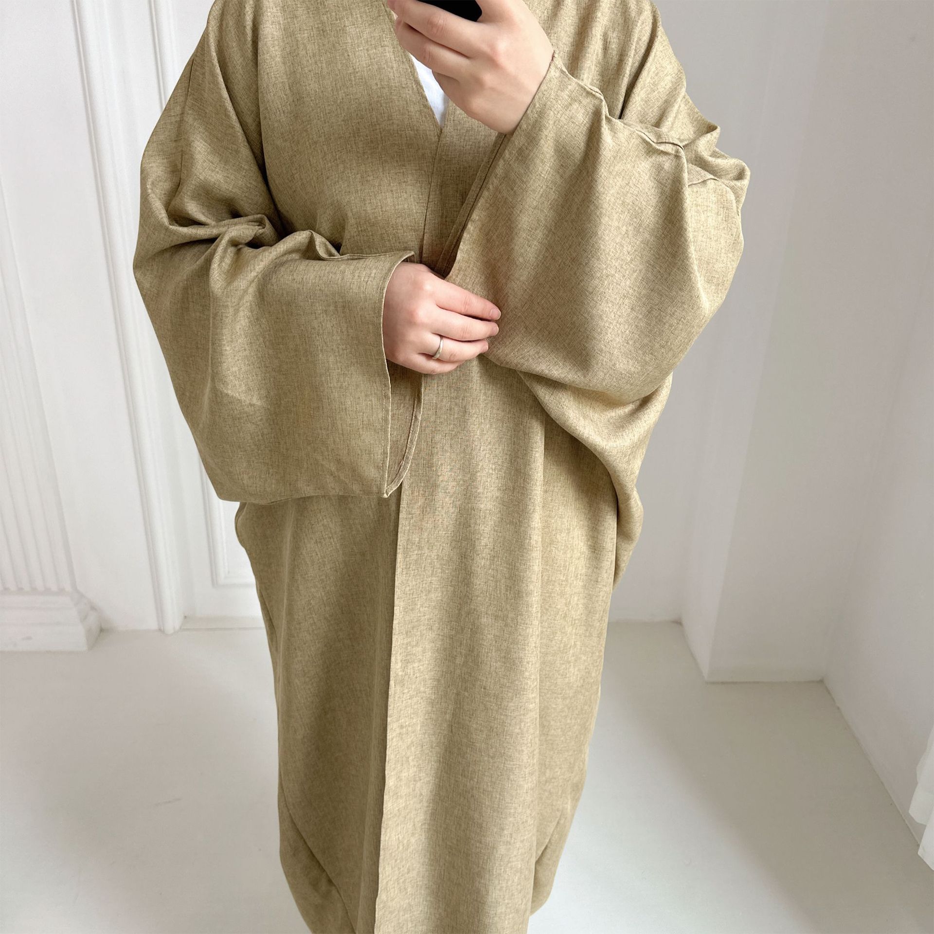 Eid Open Abayas for Women Dubai Plain Loose Cotton Linen Abaya Kimono Turkey Muslim Hijab Dress Islam Modest Outfit Kaftan Robe