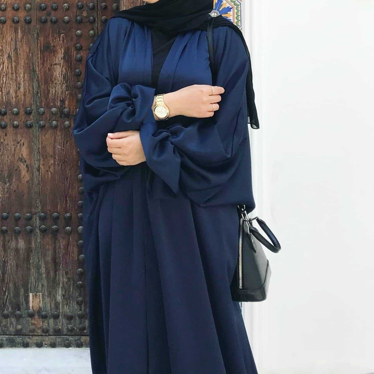 Rose Satin Abaya Kimono Muslim Fashion Hijab Dress Bubble Sleeve Open Abayas for Women Dubai Turkey Modest Islam Clothes Kaftan