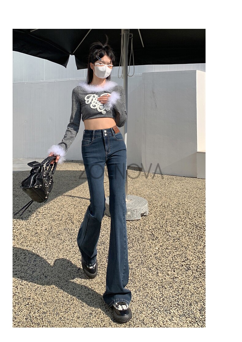 ZOENOVA Y2K 2023 Beautiful Bell Bottoms Xshape Women Full Length Jeans Wide Leg Pants Spring Vintage Style Flare Length Trousers