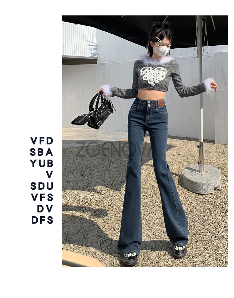 ZOENOVA Y2K 2023 Beautiful Bell Bottoms Xshape Women Full Length Jeans Wide Leg Pants Spring Vintage Style Flare Length Trousers