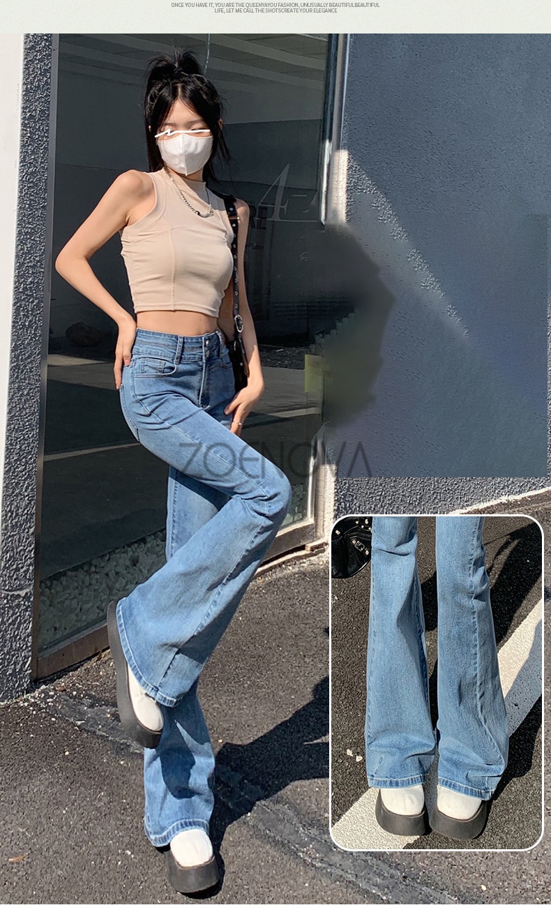 ZOENOVA Y2K 2023 Beautiful Bell Bottoms Xshape Women Full Length Jeans Wide Leg Pants Spring Vintage Style Flare Length Trousers