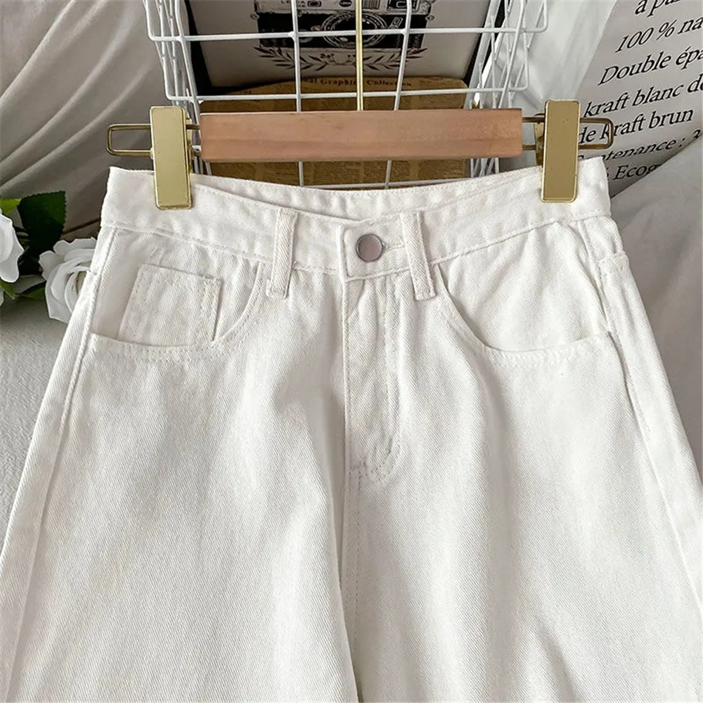 Classic Basic Black White Denim Trousers Simple High Waist Pocket Streetwear Women Pants 2023 Korean Fashion Baggy Denim Pants