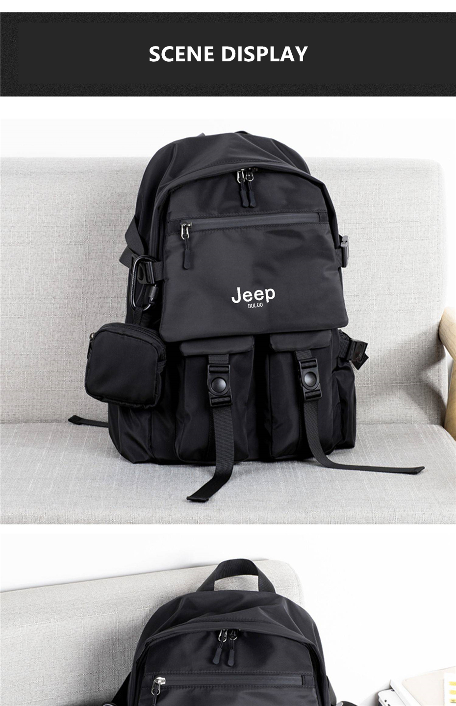 JEEP BULUO Brand Men Shoulder Backpack Casual Hiking Backpacks Outdoor Sport School Bag High Quality Travel Laptop Anti-theft