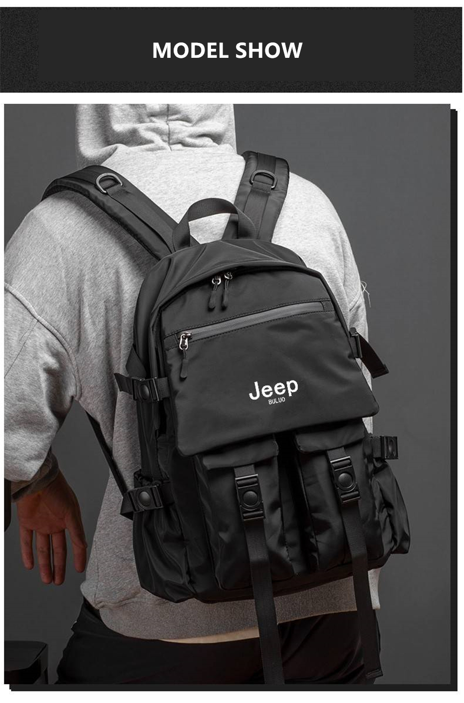 JEEP BULUO Brand Men Shoulder Backpack Casual Hiking Backpacks Outdoor Sport School Bag High Quality Travel Laptop Anti-theft