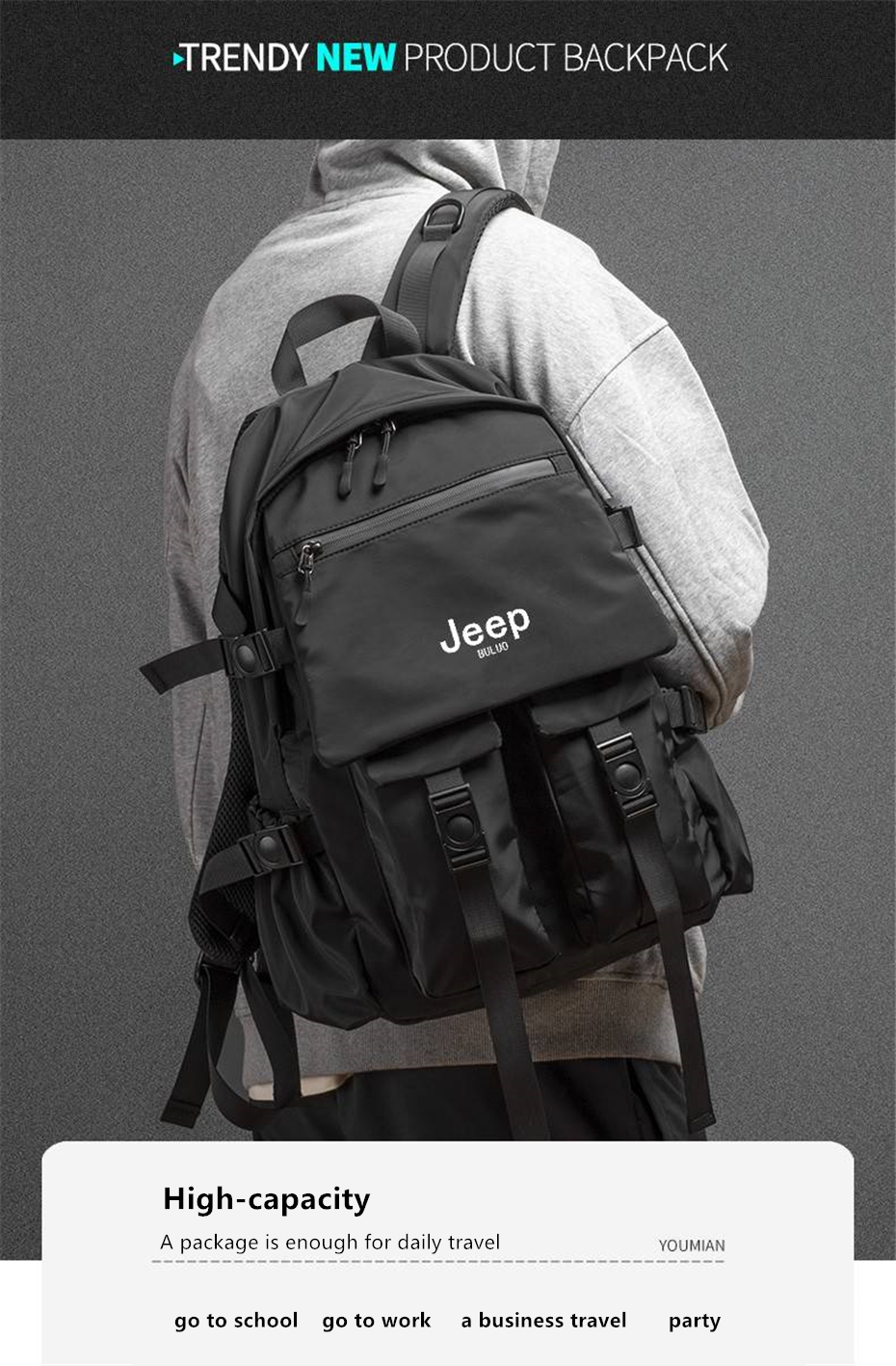 JEEP BULUO Brand Men Shoulder Backpack Casual Hiking Backpacks Outdoor Sport School Bag High Quality Travel Laptop Anti-theft