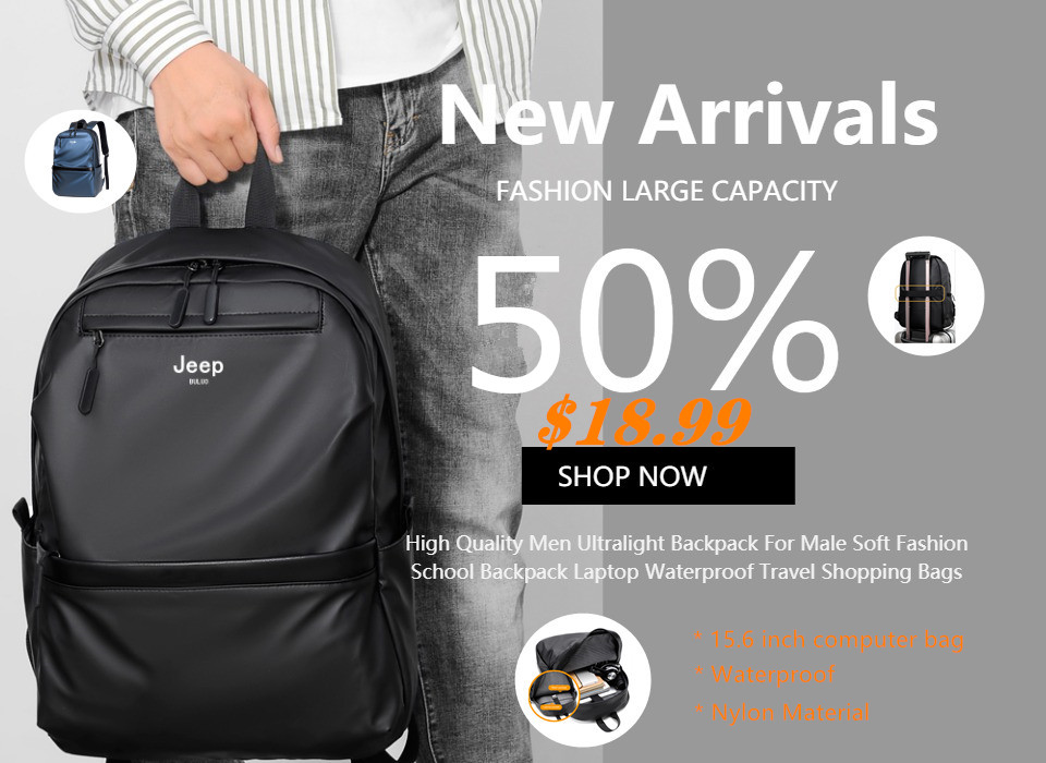 JEEP BULUO Fashion Leather Men Backpack Business Male 15.6" Laptop Bag Daypacks Large Capacity Travel College School Bag