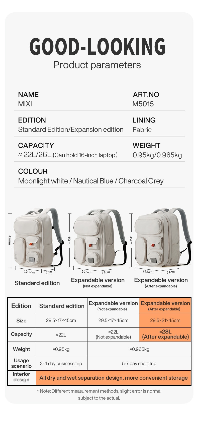 Mixi Outdoor Backpack Women Travel Bag 18 Inch Men Rucksack Waterproof Laptop White Black Blue