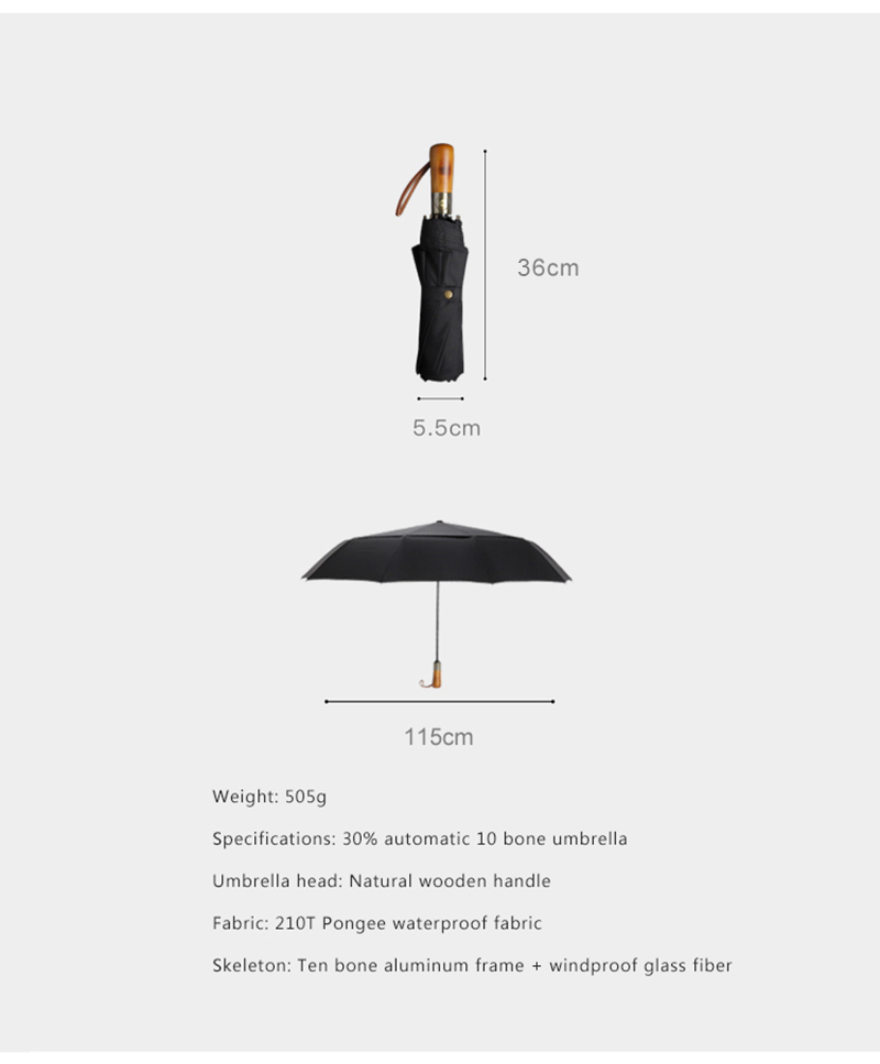 Parachase Automatic Umbrella Rain Women Men 115cm Double Layer Windproof Umbrella Wood Handle 10 Ribs Golf Umbrellas Paraguas