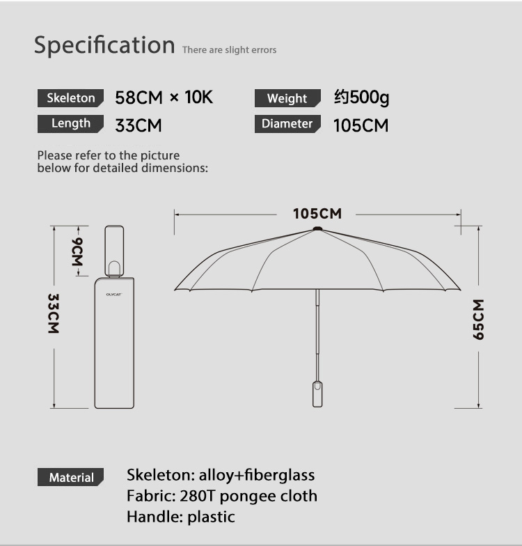 OLYCAT Automatic Umbrella for Men 10 Ribs Windproof Big Rain Umbrella Business Style Golf Folding Umbrella Outdoor Parasol Male