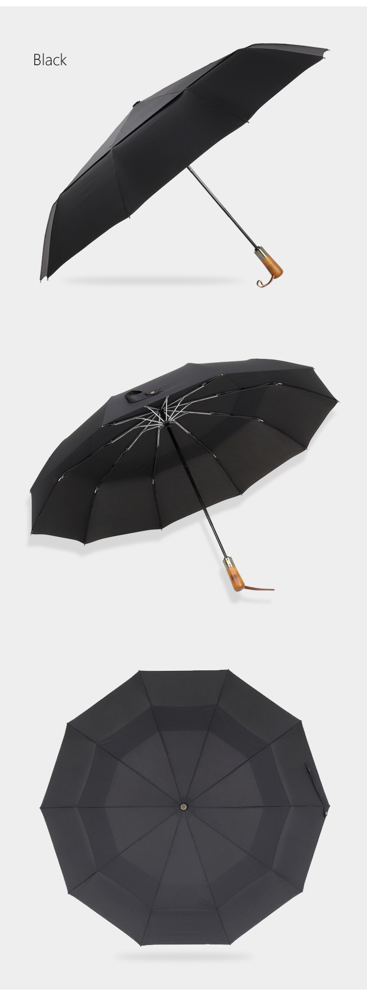 PARACHASE Big Umbrella Men Business Style 115cm Automatic Umbrella Rain Double Layer 10K Windproof Large Golf Umbrellas Wooden