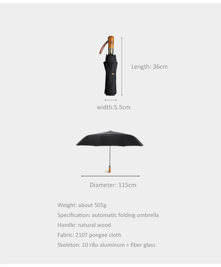 PARACHASE Big Umbrella Men Business Style 115cm Automatic Umbrella Rain Double Layer 10K Windproof Large Golf Umbrellas Wooden