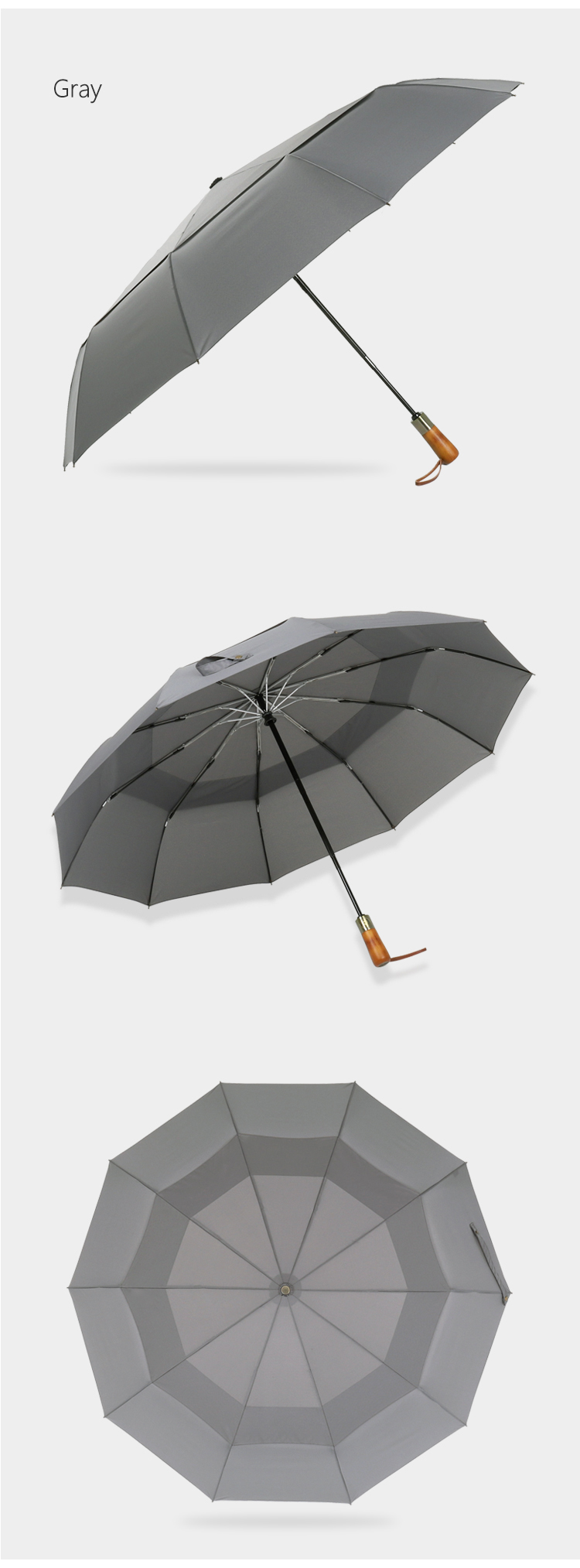 PARACHASE Big Umbrella Men Business Style 115cm Automatic Umbrella Rain Double Layer 10K Windproof Large Golf Umbrellas Wooden