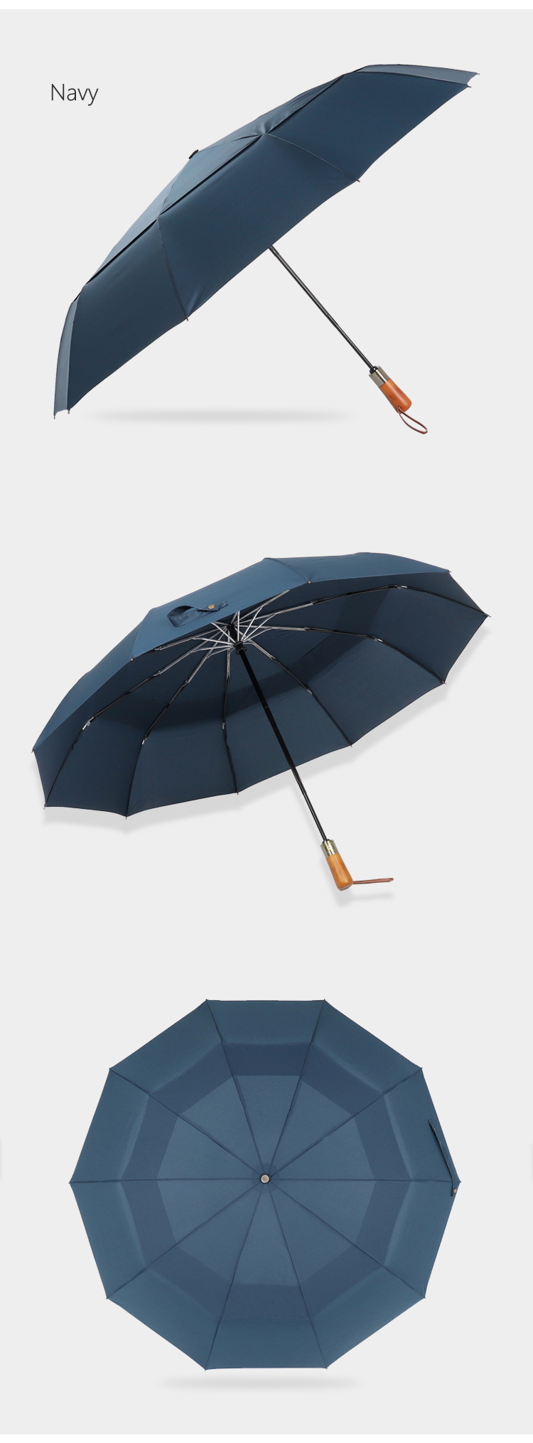 PARACHASE Big Umbrella Men Business Style 115cm Automatic Umbrella Rain Double Layer 10K Windproof Large Golf Umbrellas Wooden