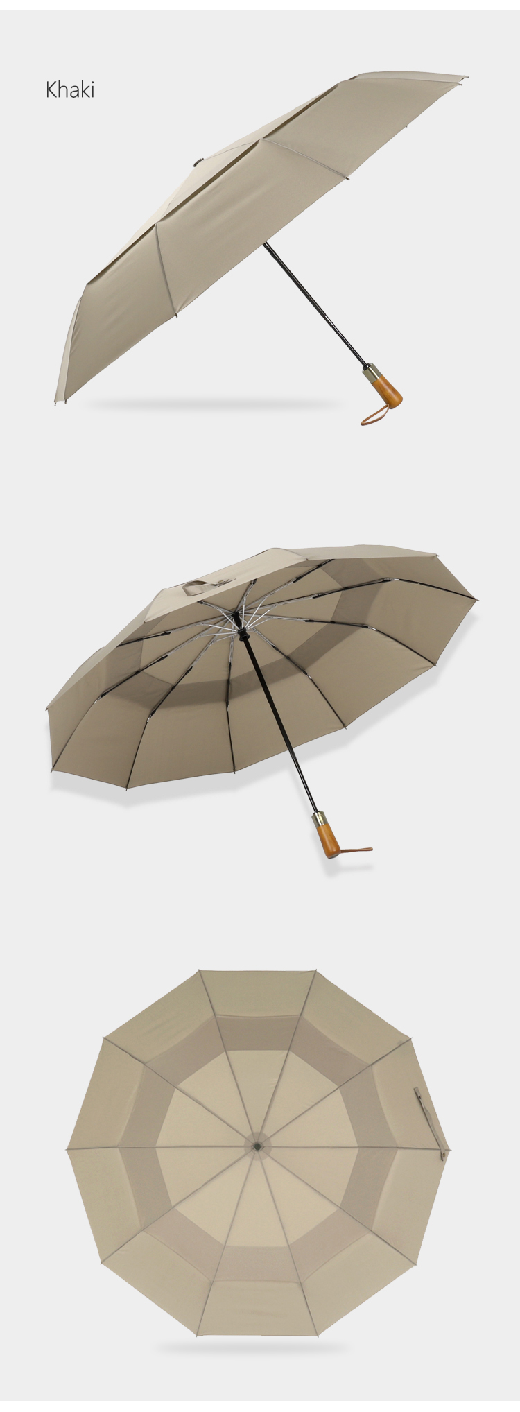 PARACHASE Big Umbrella Men Business Style 115cm Automatic Umbrella Rain Double Layer 10K Windproof Large Golf Umbrellas Wooden