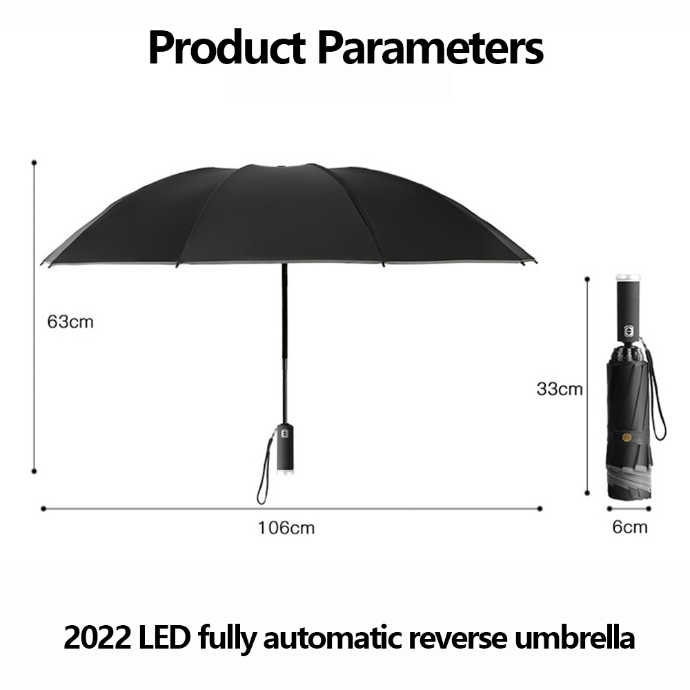 Fully Automatic Reverse Folding Umbrella With LED Flashlight 10Ribs Windproof Reflective Stripe UV Umbrellas For Sun Or Rain Day