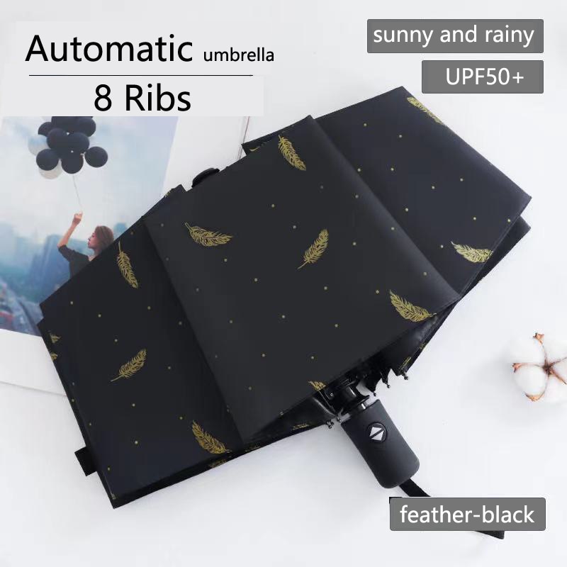 Fully Automatic UV Umbrella Sunscreen Anti-UV Sun Umbrella Rain Umbrella Folding Three-fold 8 Ribs 10 Ribs Umbrella Sunshade