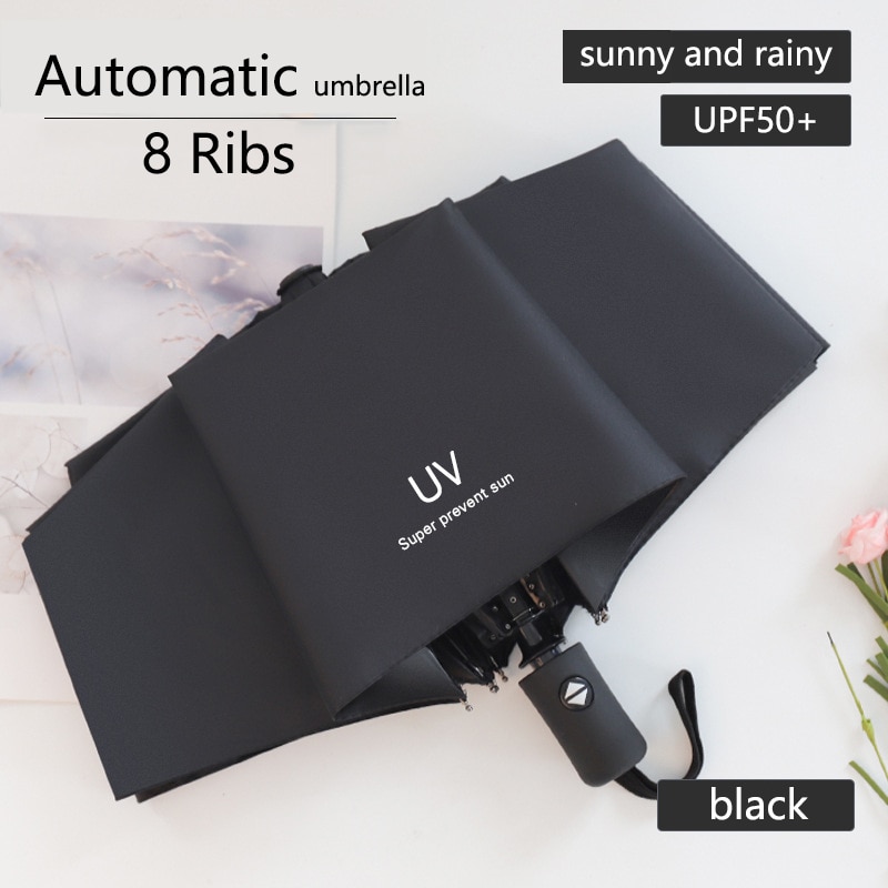 Fully Automatic UV Umbrella Sunscreen Anti-UV Sun Umbrella Rain Umbrella Folding Three-fold 8 Ribs 10 Ribs Umbrella Sunshade