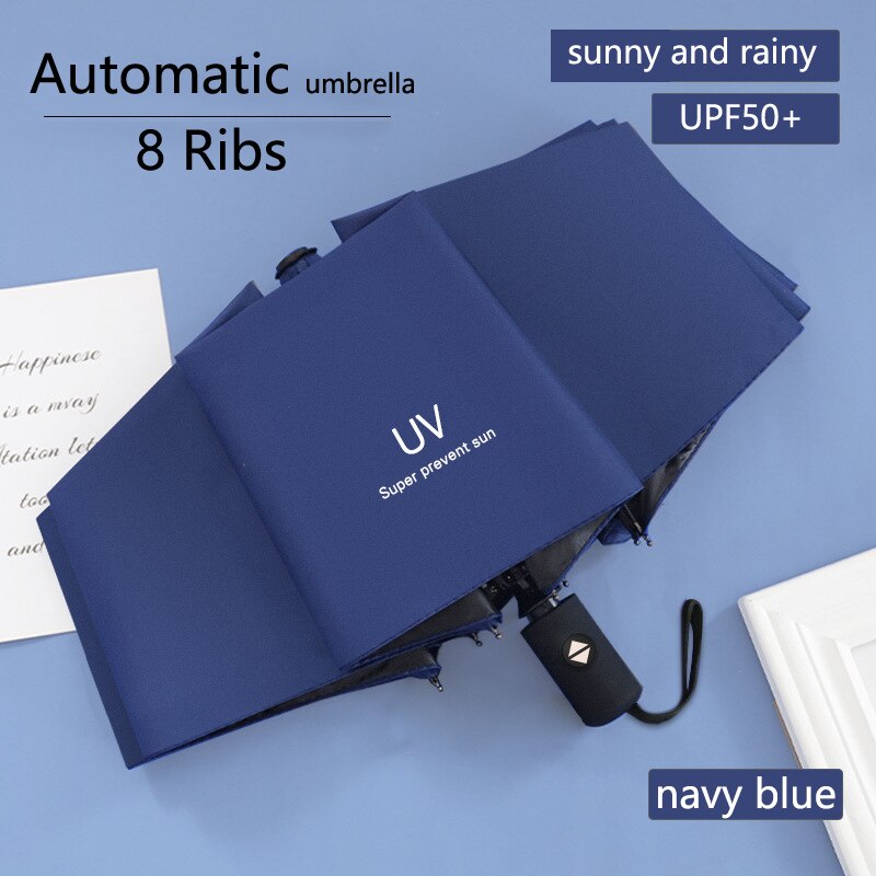 Fully Automatic UV Umbrella Sunscreen Anti-UV Sun Umbrella Rain Umbrella Folding Three-fold 8 Ribs 10 Ribs Umbrella Sunshade