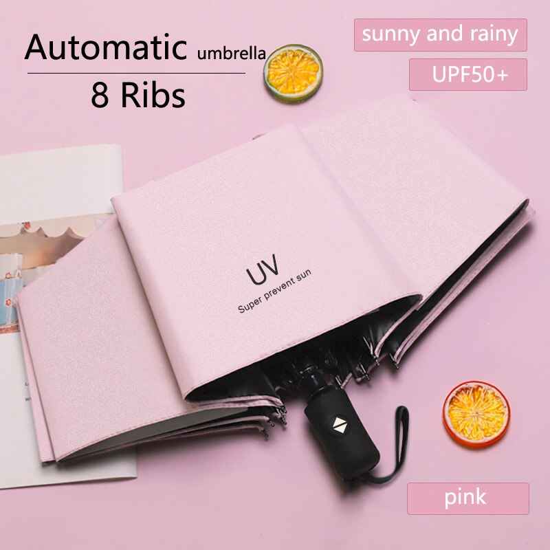 Fully Automatic UV Umbrella Sunscreen Anti-UV Sun Umbrella Rain Umbrella Folding Three-fold 8 Ribs 10 Ribs Umbrella Sunshade