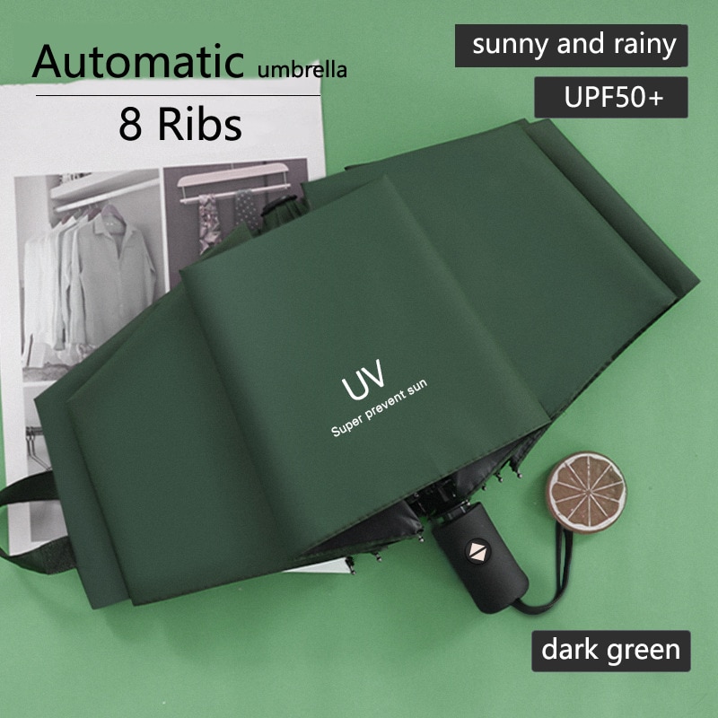 Fully Automatic UV Umbrella Sunscreen Anti-UV Sun Umbrella Rain Umbrella Folding Three-fold 8 Ribs 10 Ribs Umbrella Sunshade