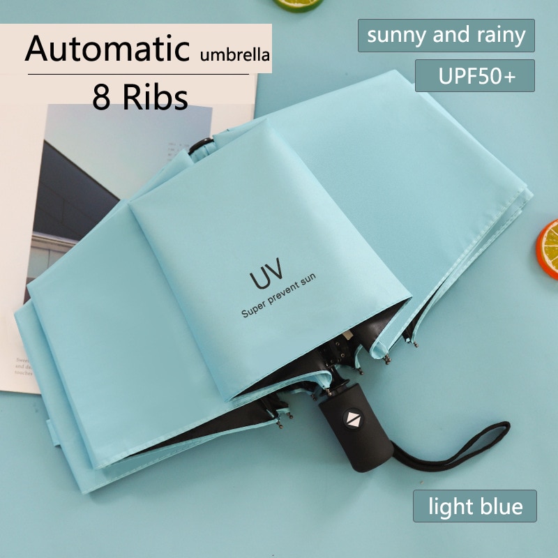 Fully Automatic UV Umbrella Sunscreen Anti-UV Sun Umbrella Rain Umbrella Folding Three-fold 8 Ribs 10 Ribs Umbrella Sunshade