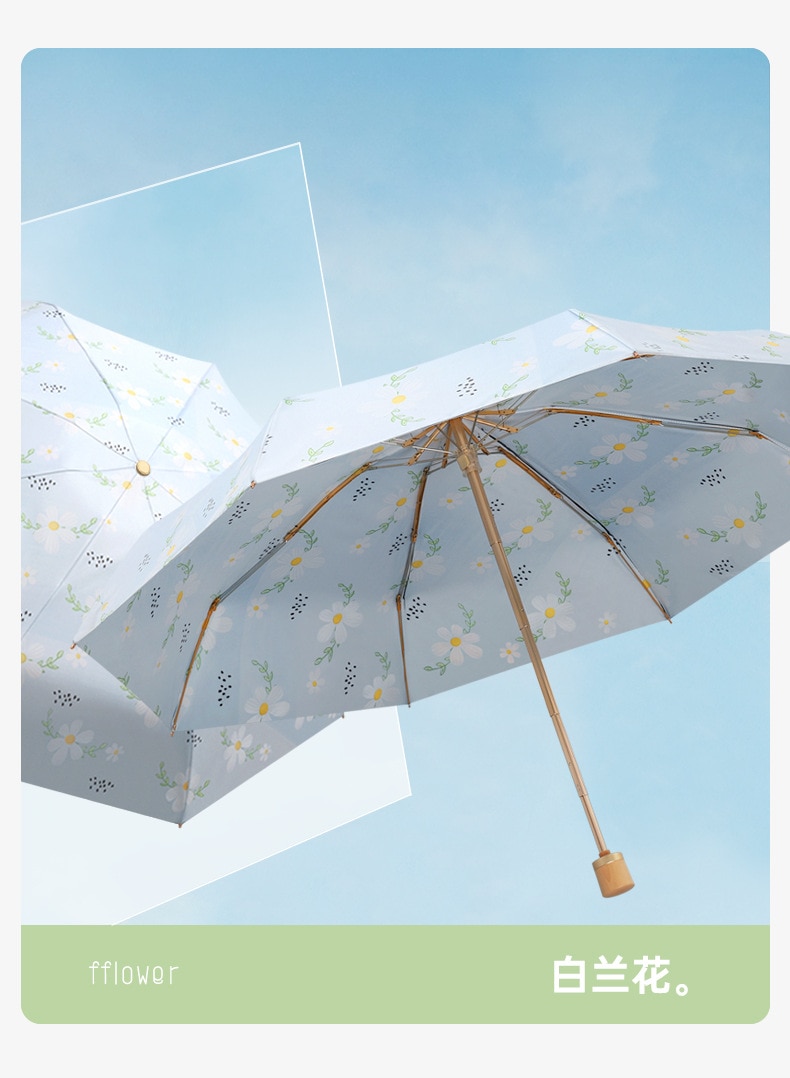 Double-sided Printing Windproof Anti-ultraviolet Female Sunshade Mini Umbrella Retro Wooden Handle Outdoor Gift Umbrella