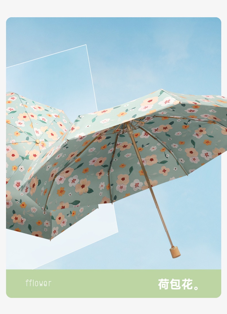 Double-sided Printing Windproof Anti-ultraviolet Female Sunshade Mini Umbrella Retro Wooden Handle Outdoor Gift Umbrella