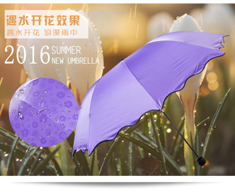 Creative flowering water umbrella UV sunscreen umbrellas Windproof Three Folding Compact Rain Travel Umbrellas fashion