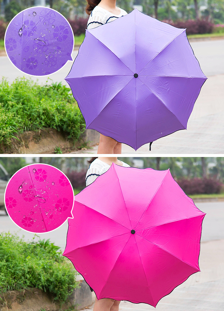 Creative flowering water umbrella UV sunscreen umbrellas Windproof Three Folding Compact Rain Travel Umbrellas fashion